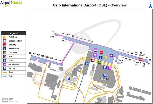 Plan des terminaux aéroport de Oslo