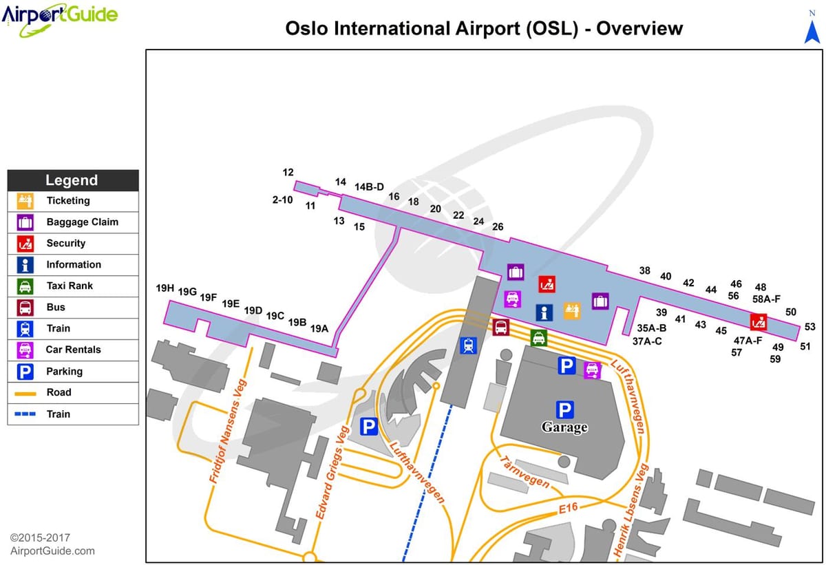 Plan des terminaux aéroport de Oslo
