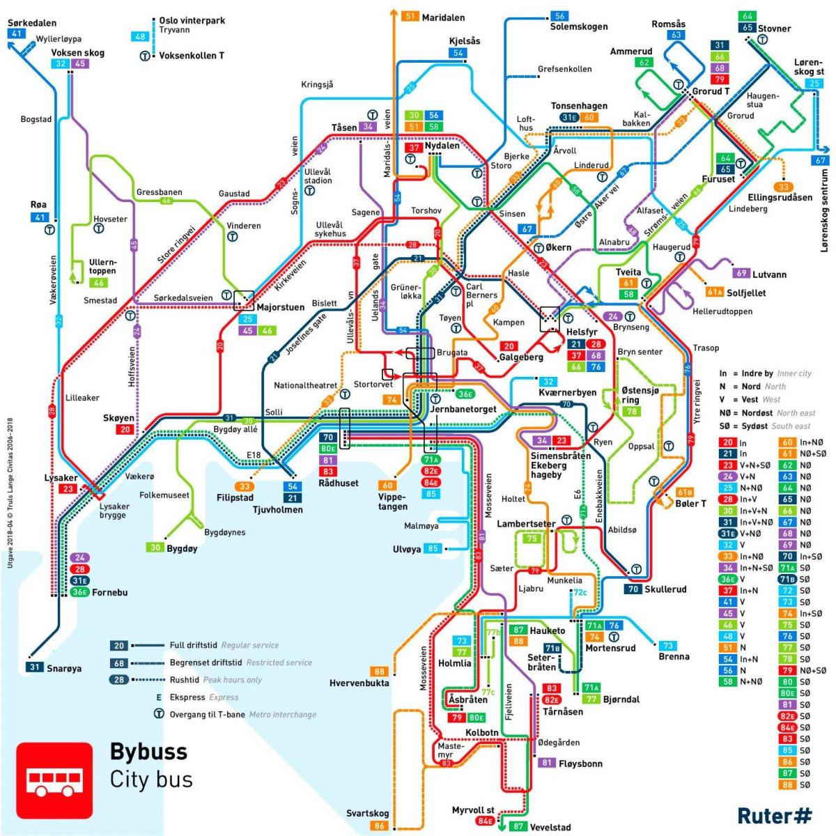 Plan des stations bus de Oslo