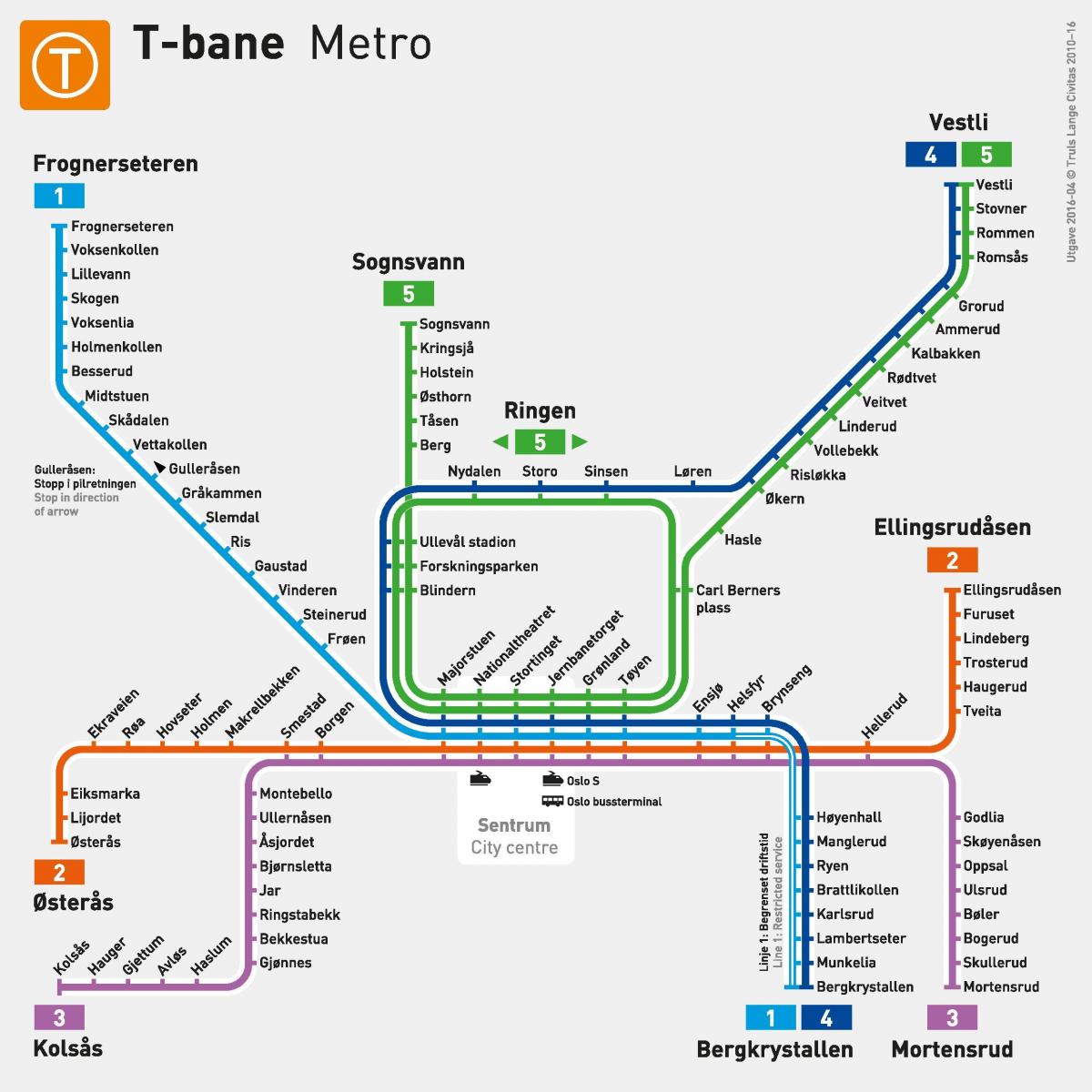 Plan des stations de metro de Oslo