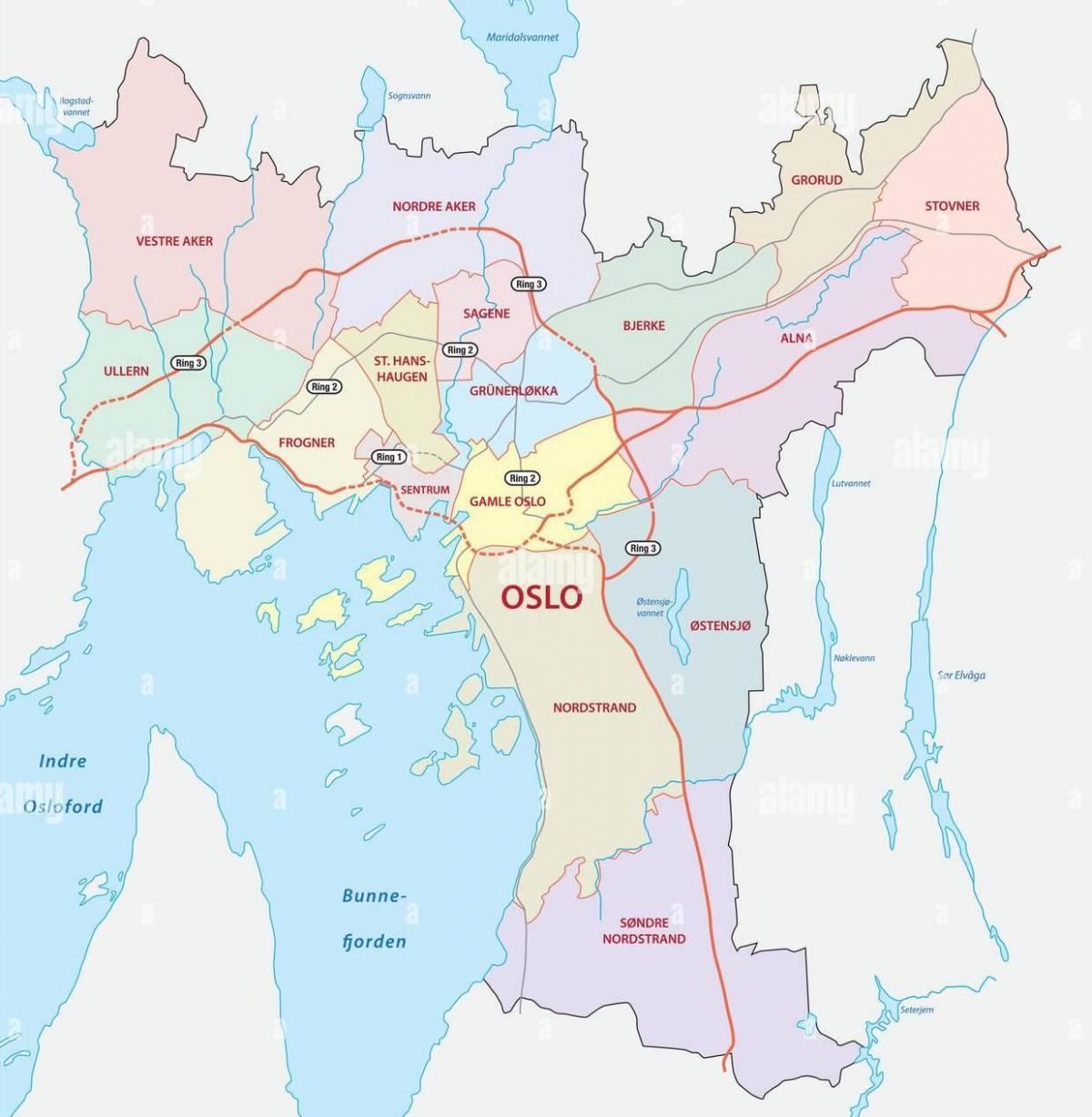 Plan des quartiers de Oslo