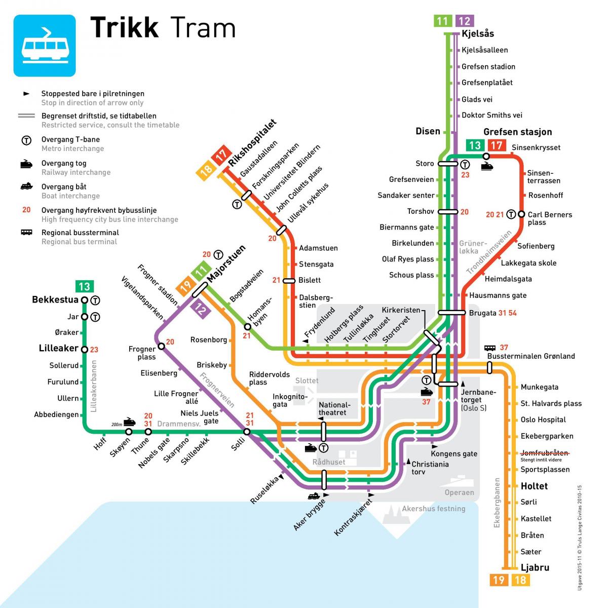 Plan des stations de tramway de Oslo
